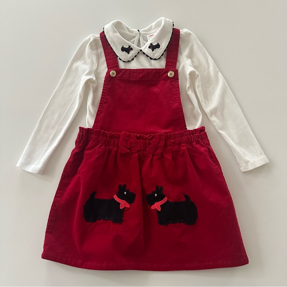 Gymboree 5T Toddler Girl Scottie Red Corduroy Dress Set Christmas Holiday